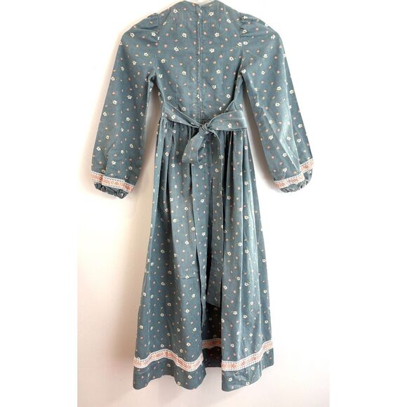 Vintage Prairie Maxi Dress Girls Dusty Blue Floral Cottagecore Boho Approx Age 7 - Picture 2 of 3